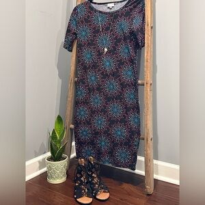 LuLaRoe Blue Sheath Midi Dress with Crew Neck